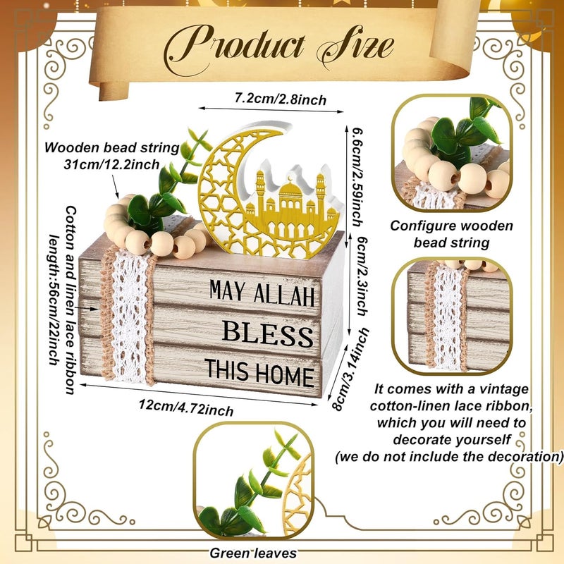 Anglechic Eid Mubarak Decorations Wood Ramadan Decorations for Home Ramadan Mubarak Table Sign Golden Moon Eid Tiered Tray Sign for Islamic Muslim Table Indoor Shelf Office Gifts - Image 4